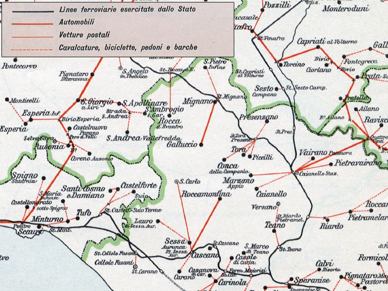 Stralcio della Carta delle Comunicazioni Postali, Istituto Geografico De Agostini, Novara, 1930.