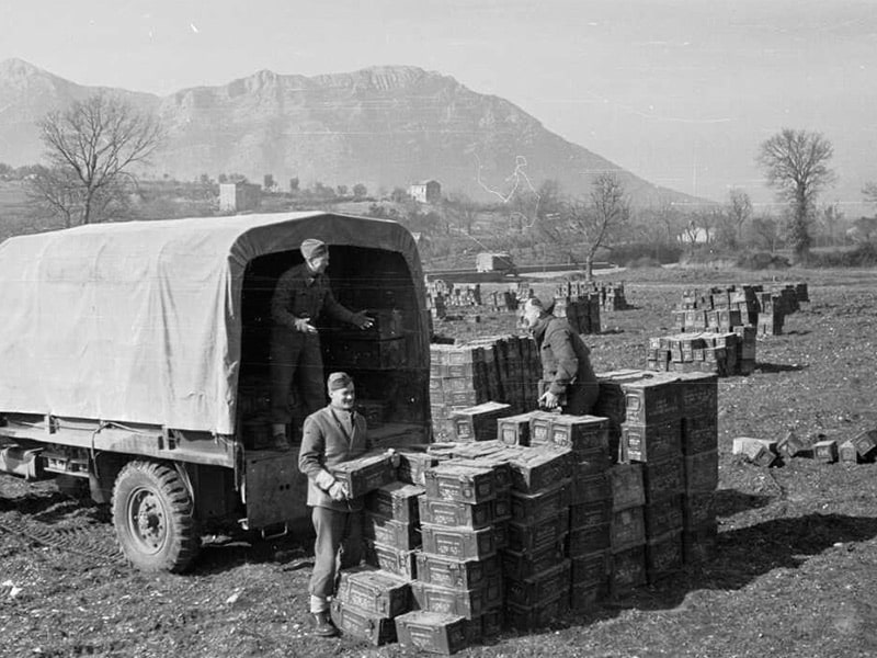 Un deposito di munizioni neozelandese tra Taverna di Conca e Mignano. Foto di George Frederick Kaye, febbraio 1944, Archives New Zealand.