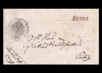 Su un piego postale del 1811 dal sindaco di Conca al sottintendente di Gaeta annullato con bollo murattiano di Conca e stampato inclinato con iniziale grande di Sessa