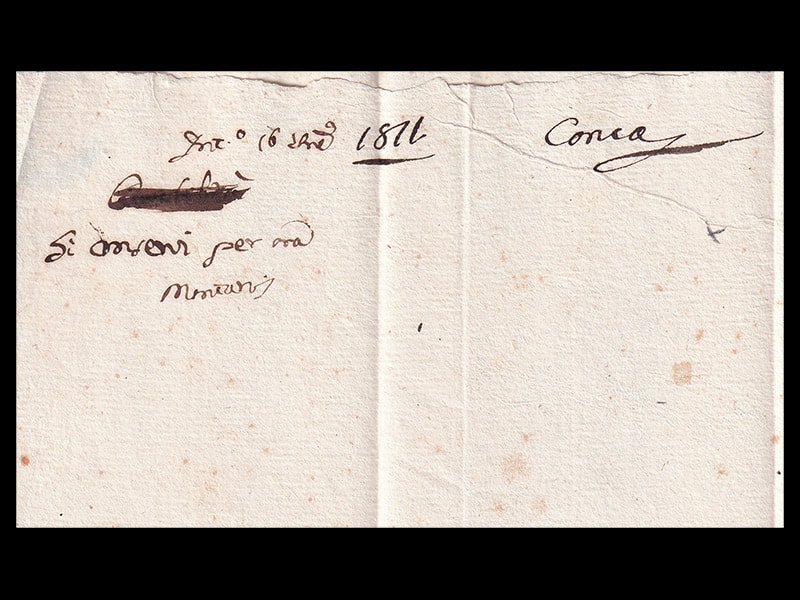 Piego postale da Conca a Gaeta del 1811 - nota interna